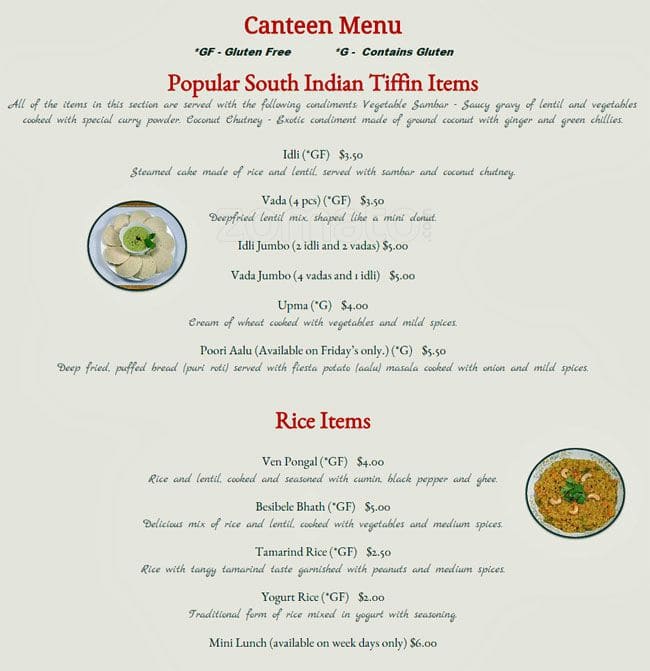 Ganesh Temple Canteen Menu, Menu for Ganesh Temple Canteen, Flushing