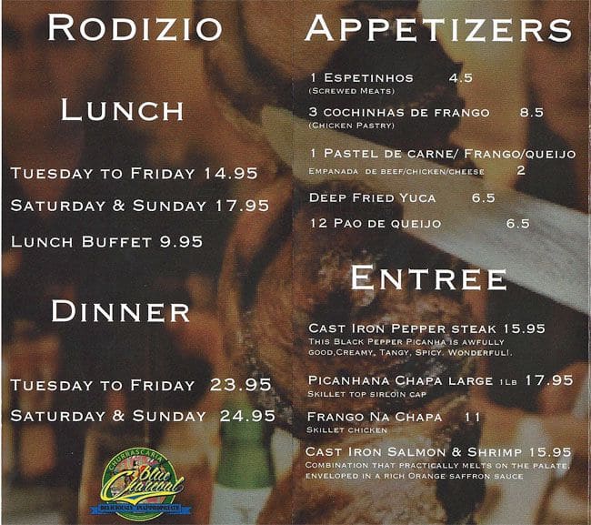 Blue Charcoal Menu, Menu for Blue Charcoal, Richardson, Richardson