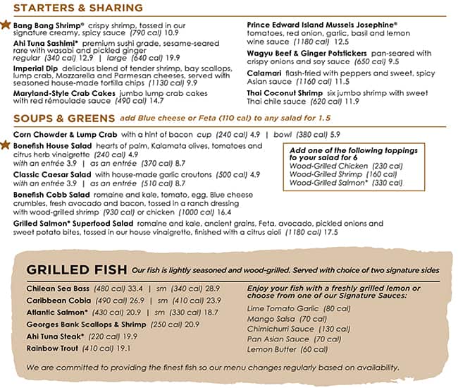 Menu at Bonefish Grill pub & bar, Camp Hill