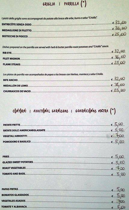 Menu di Uruguay Natural 
