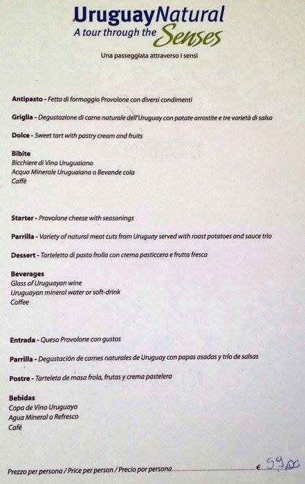 Menu di Uruguay Natural 