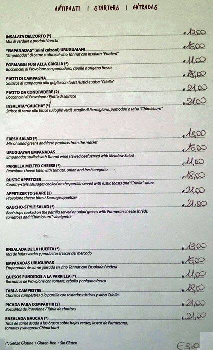 Menu di Uruguay Natural 
