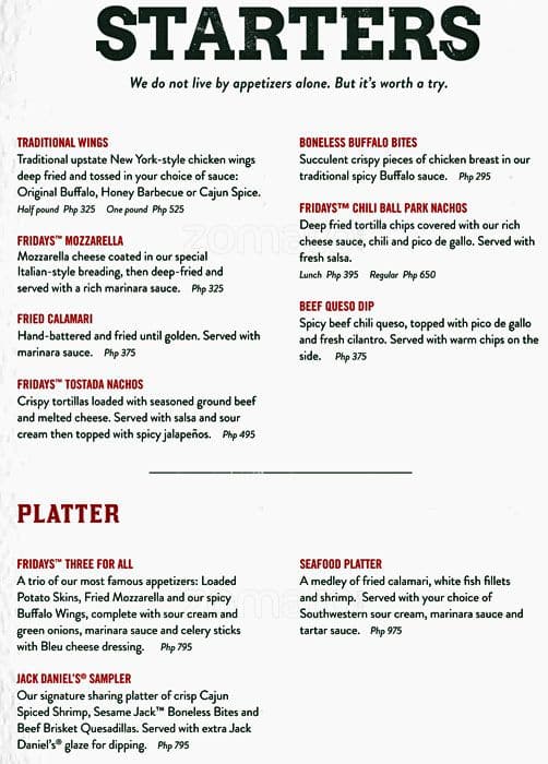 TGI Friday's Menu, Menu for TGI Friday's, Cebu Business Park, Cebu
