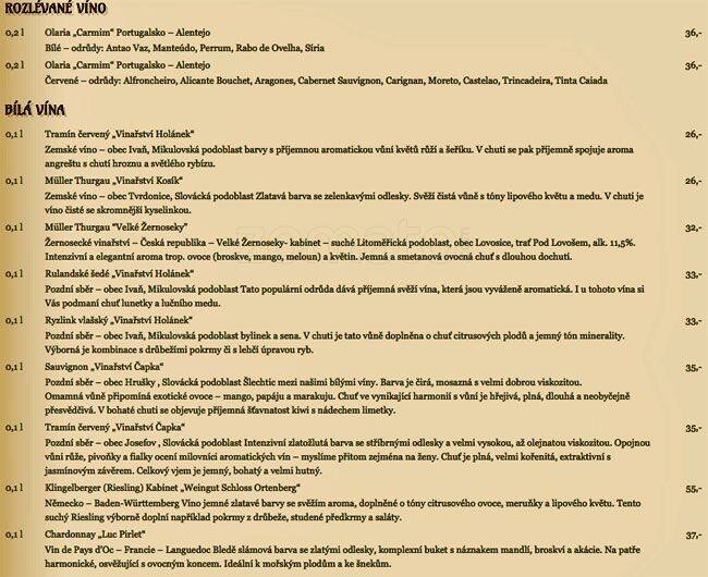 Menu at Kavárna Monopol cafe, Teplice