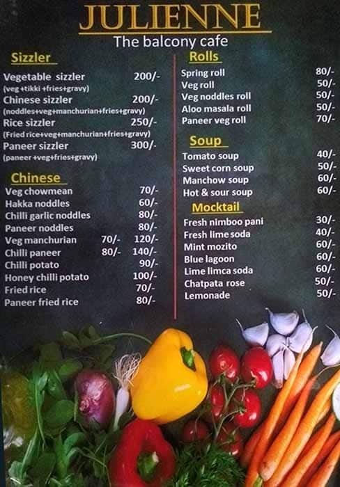 Menu at Julienne - The Balcony Cafe, Jaipur