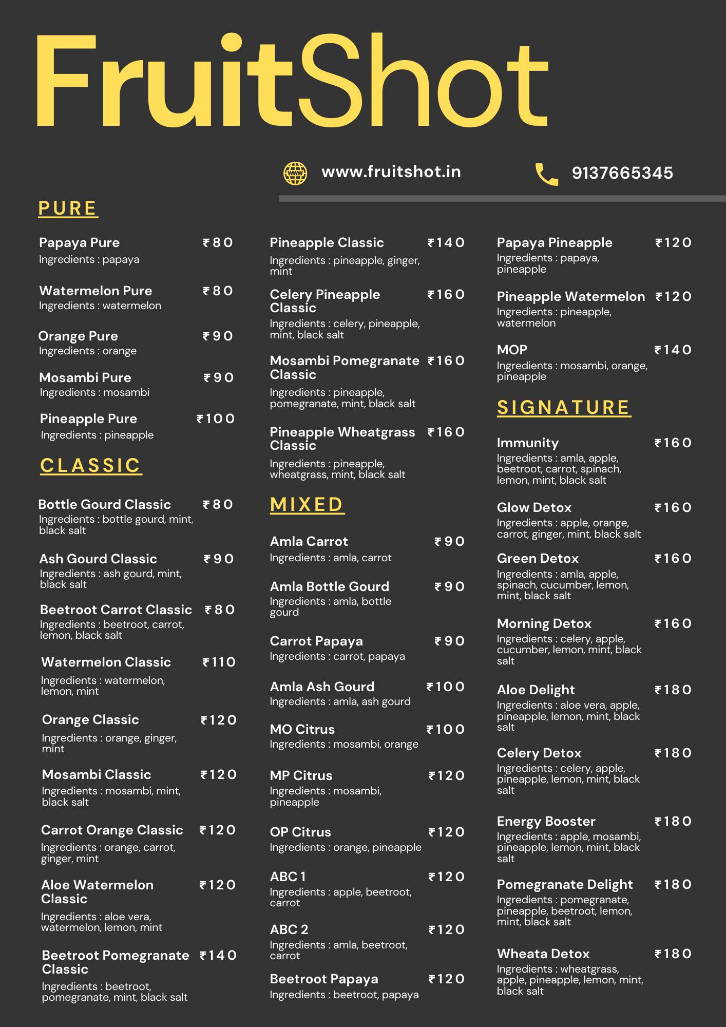 Menu of FruitShot, Kandivali East, Mumbai