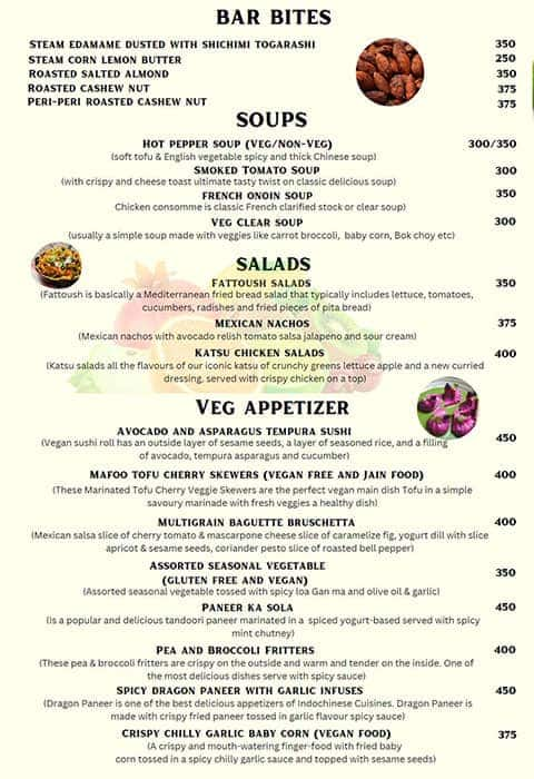 Menu of Skyye, Lavelle Road, Bangalore