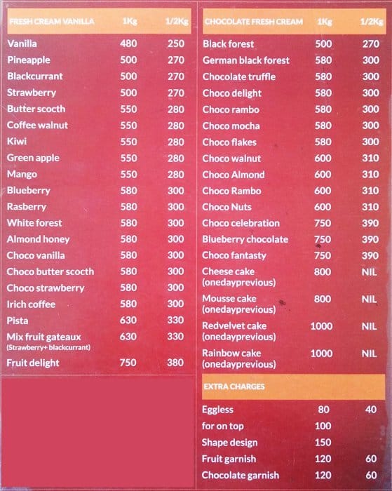 The Cake Factory Menu, Menu for The Cake Factory, Karapakkam, Chennai