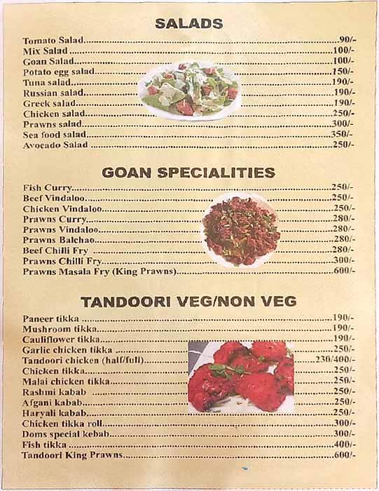 Dom's Beach Shack menu