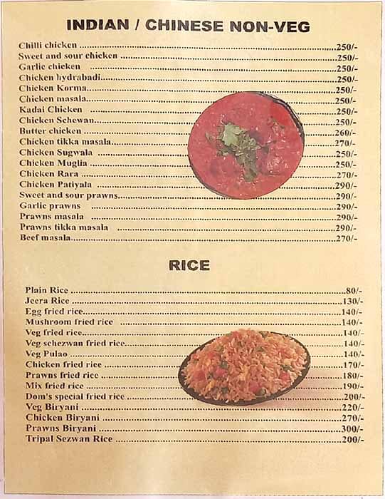 Dom's Beach Shack menu