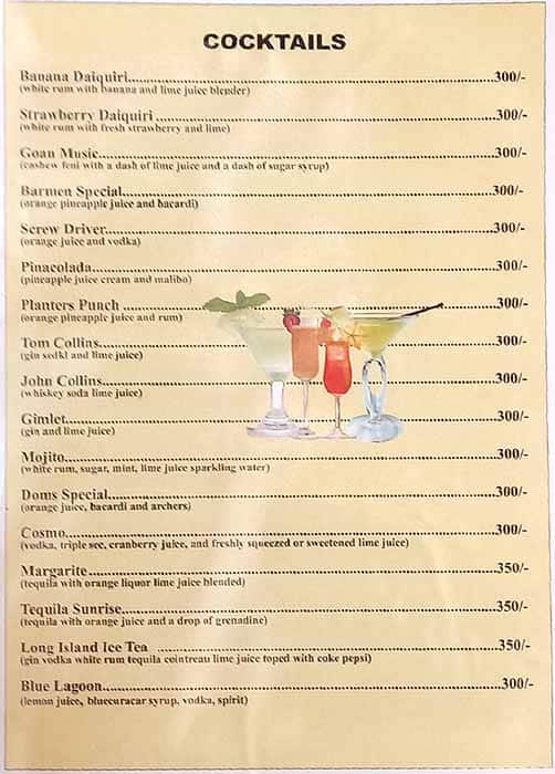 Dom's Beach Shack menu