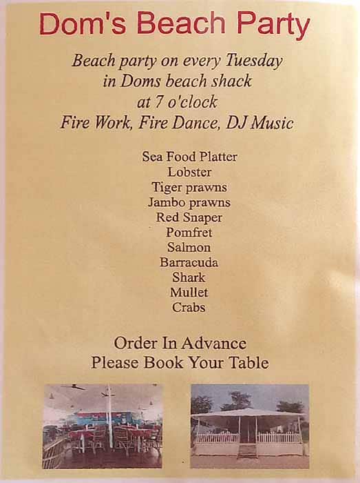 Dom's Beach Shack menu