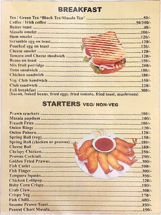 Dom's Beach Shack menu