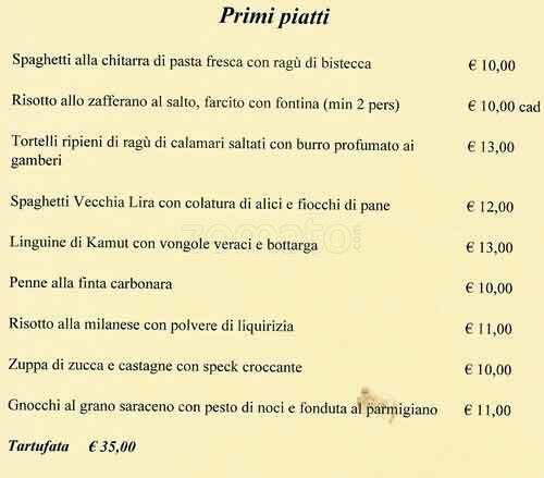Osteria La Vecchia Lira A Milano Foto Del Menu Con Prezzi