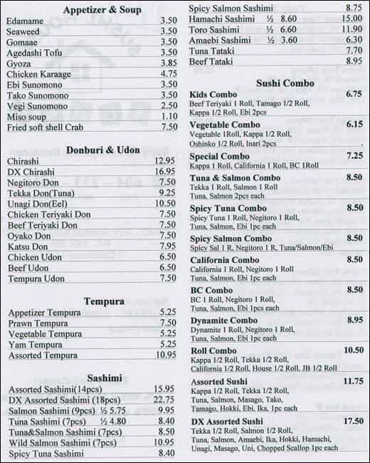 Sushi House Menu Menu For Sushi House Central Richmond Richmond