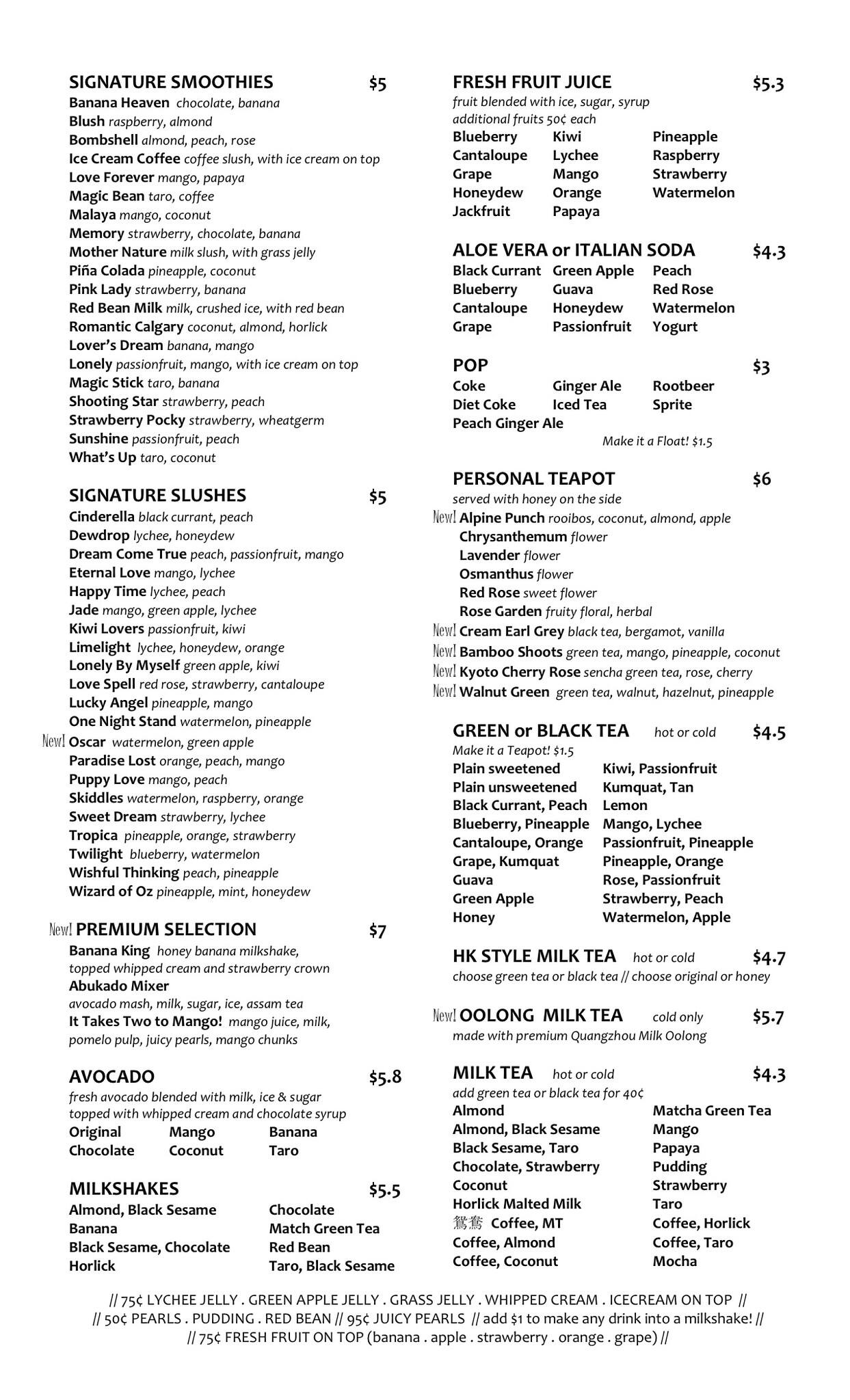 Bubblemania Cafe Menu, Menu for Bubblemania Cafe, Central 16 Ave N