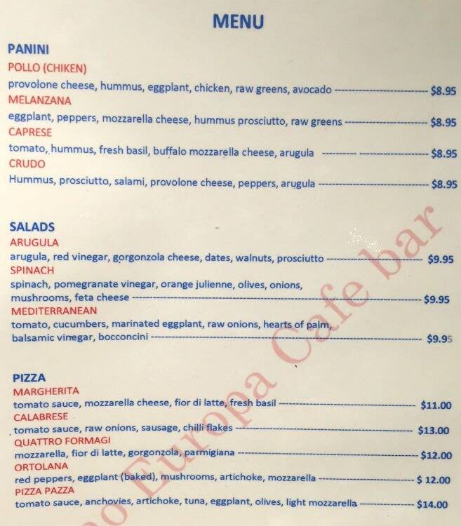 Ciao Europa Cafe Menu, Menu for Ciao Europa Cafe, Liberty Village