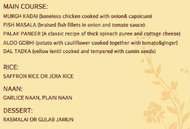 Indian restaurant メニュー
