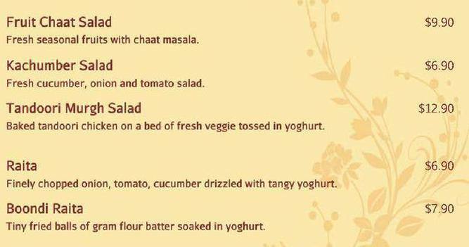 Indian restaurant メニュー