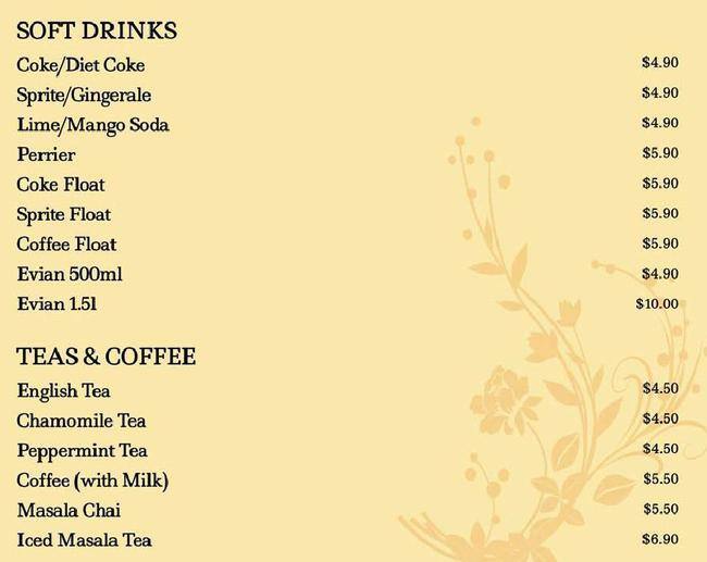Indian restaurant メニュー