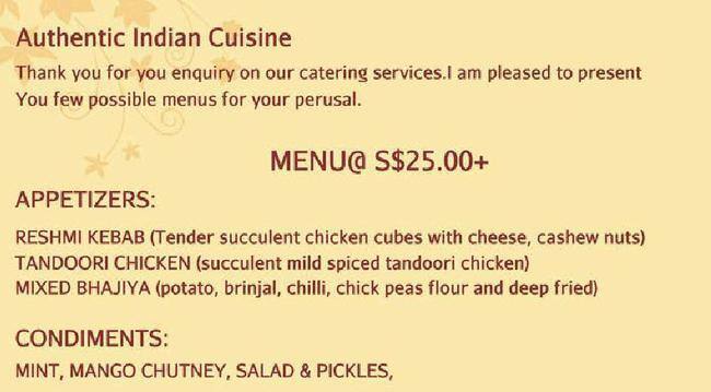 Indian restaurant メニュー
