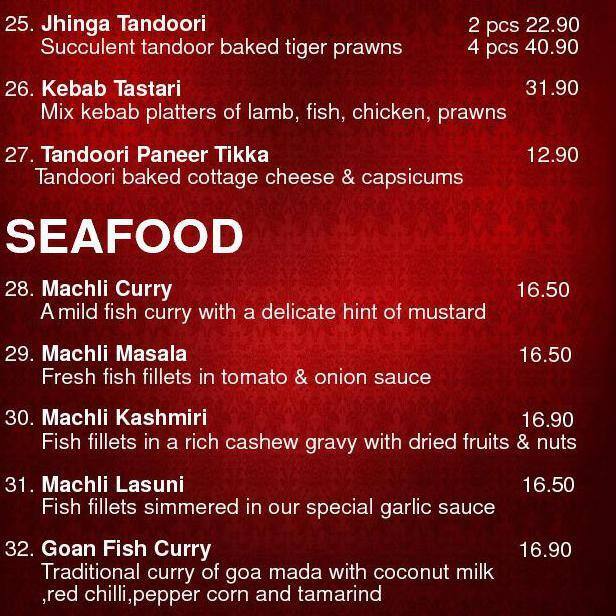 Indian restaurant メニュー