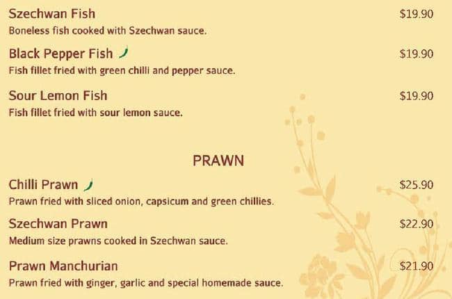 Indian restaurant メニュー