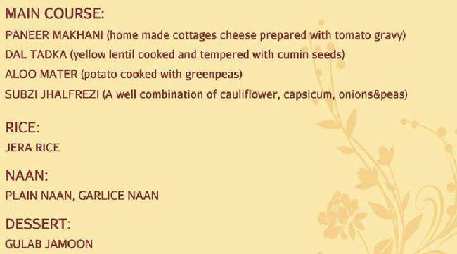 Indian restaurant メニュー