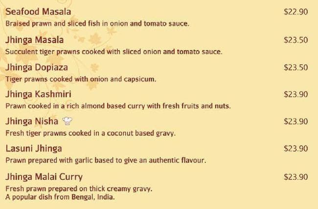 Indian restaurant メニュー
