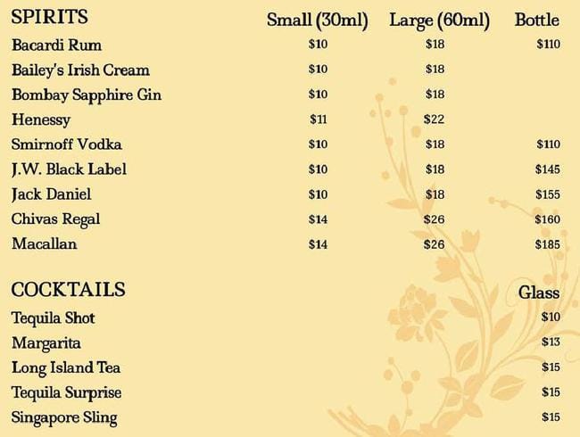 Indian restaurant メニュー