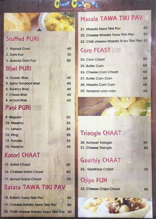 Chaat Chatore Menu Menu For Chaat Chatore Basheer Bagh Hyderabad Chaat Chatore Menu Menu For Chaat Chatore Basheer Bagh Hyderabad