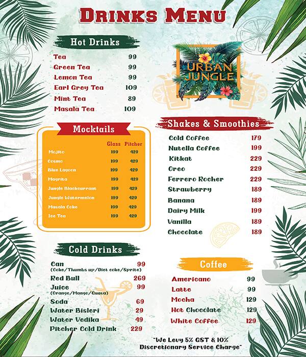 Urban Jungle menu