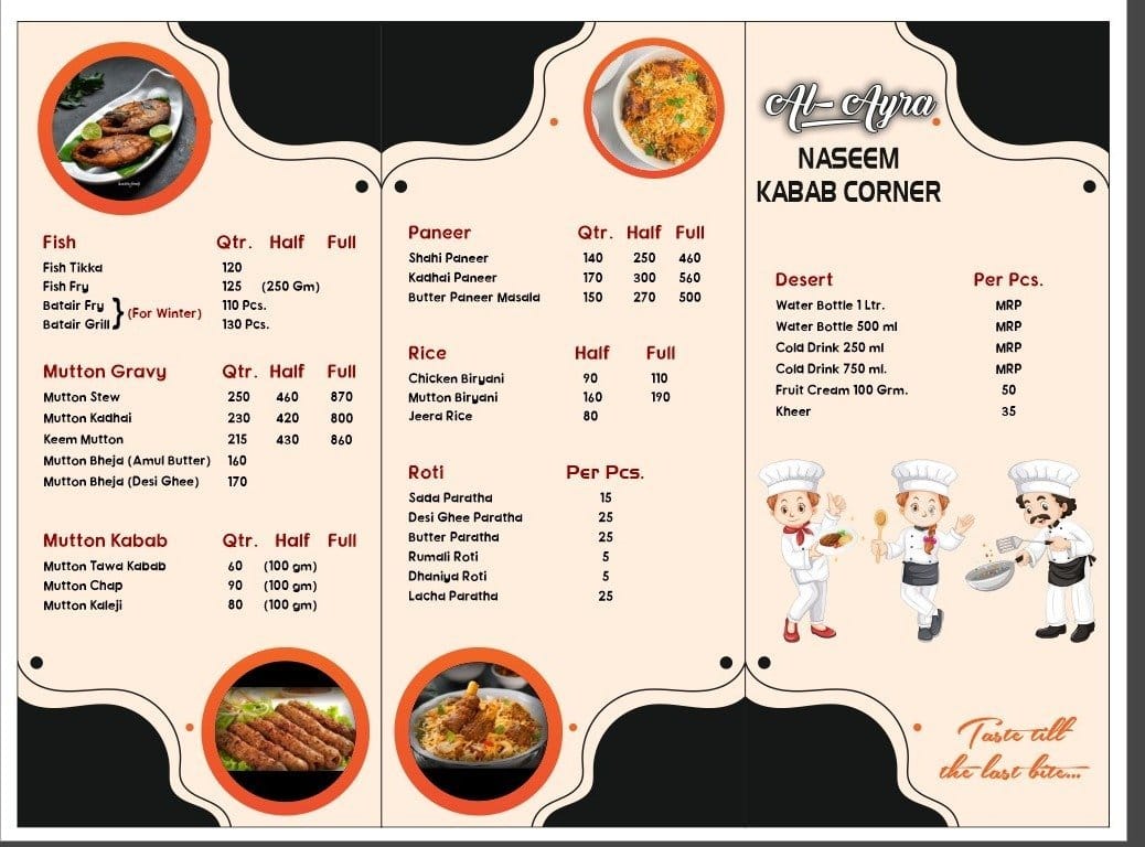 Menu of Al-Ayra Family Restaurant, Colonel Ganj, Kanpur