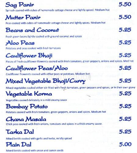 Vijay India Restaurant menu