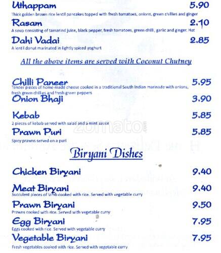 Vijay India Restaurant menu