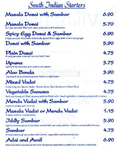 Vijay India Restaurant menu