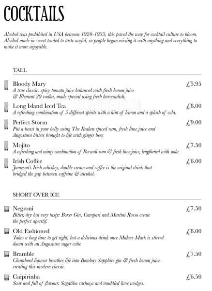 Menu at The Loose Box pub & bar, London, 51 Horseferry Rd