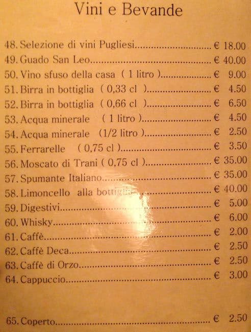 Menu di Osteria Pugliese 