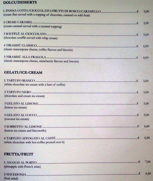 Menu di Da Trani 
