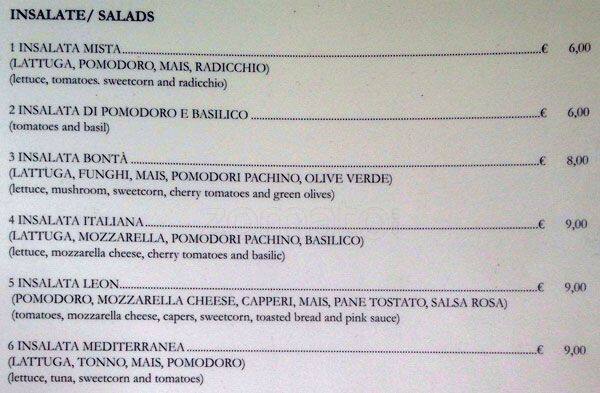 Menu di Da Trani 