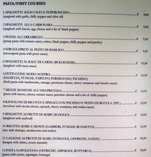Menu di Da Trani 