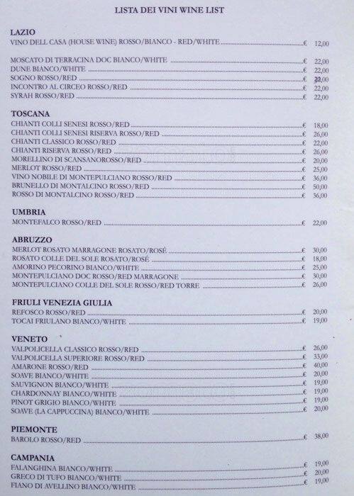 Menu di Da Trani 