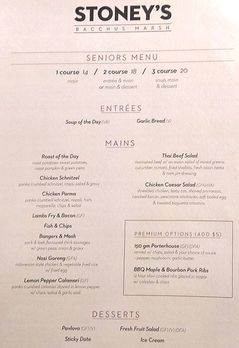 Stoneys Club Menu Menu For Stoneys Club Bacchus Marsh Melbourne