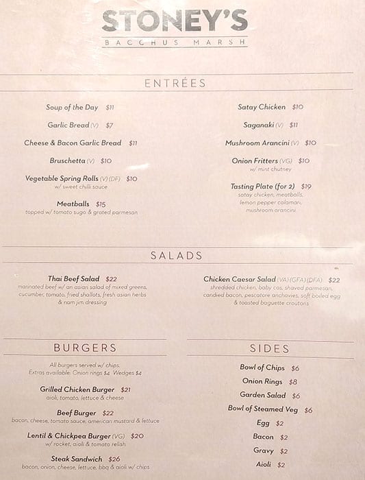 Stoneys Club Menu Menu For Stoneys Club Bacchus Marsh Melbourne