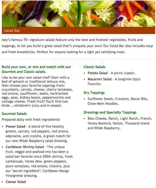 Izzy's Pizza Buffet Menu, Menu for Izzy's Pizza Buffet, Vancouver