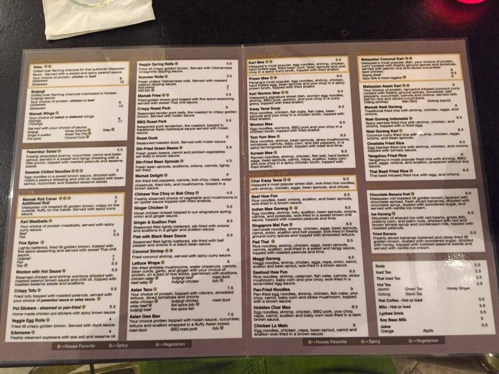 Mamak Asian Street Food Menu, Menu for Mamak Asian Street Food, Mills