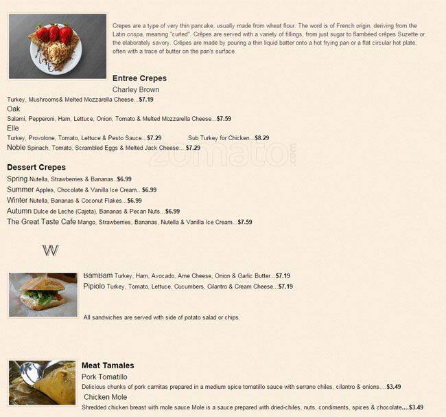 The Great Taste Cafe Menu, Menu for The Great Taste Cafe, Uptown, San