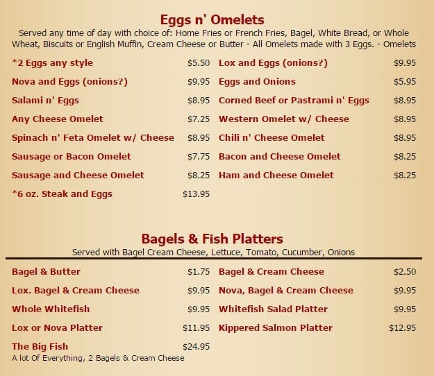 Menu at Boychiks Deli restaurant, Tuckahoe