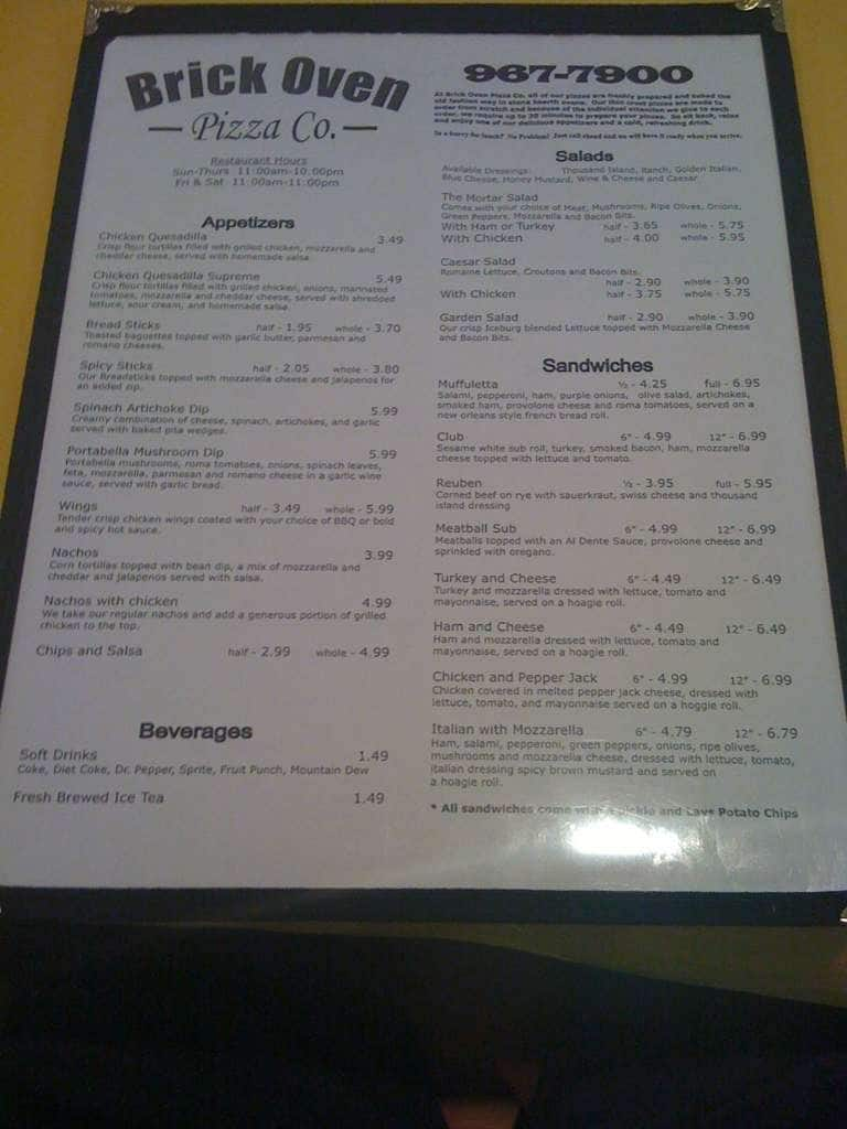 Brick Oven Pizza Co Menu, Menu for Brick Oven Pizza Co, Russellville