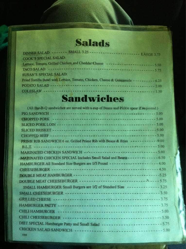 Bob's Pig Shop Menu, Menu for Bob's Pig Shop, Pauls Valley, Pauls